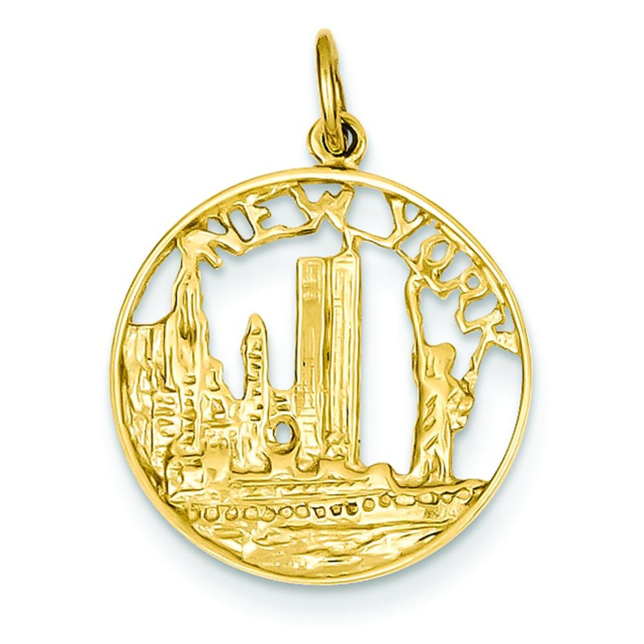 14K Yellow Gold New York City Charm Polished Jewelry 25mm x 18mm